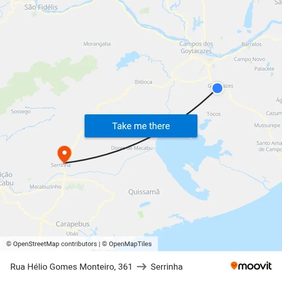 Rua Hélio Gomes Monteiro, 361 to Serrinha map