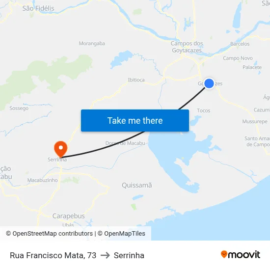 Rua Francisco Mata, 73 to Serrinha map