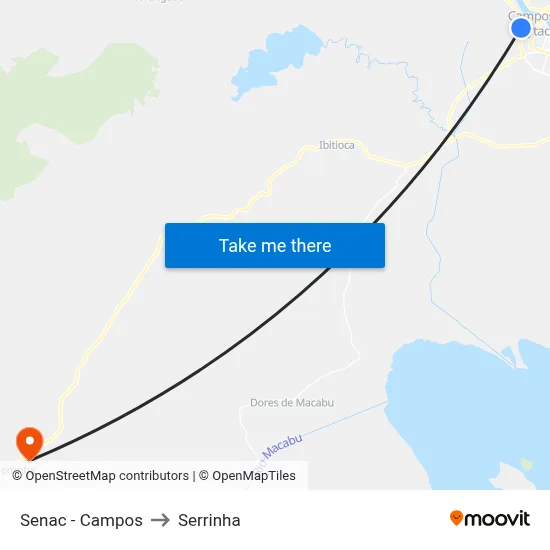 Senac - Campos to Serrinha map