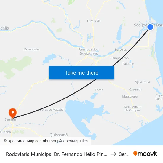 Rodoviária  Municipal Dr. Fernando Hélio Pinheiro (São João Da Barra) to Serrinha map