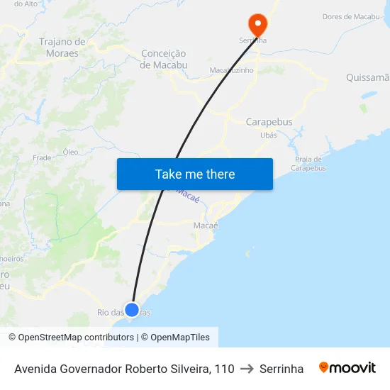 Avenida Governador Roberto Silveira, 110 to Serrinha map