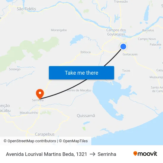 Avenida Lourival Martins Beda, 1321 to Serrinha map