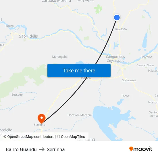 Bairro Guandu to Serrinha map