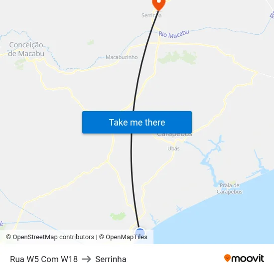 Rua W5 Com W18 to Serrinha map