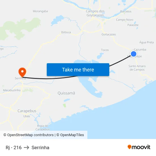 Rj - 216 to Serrinha map