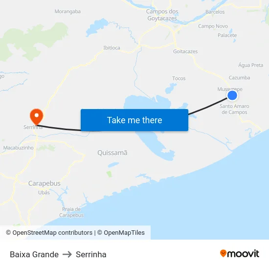 Baixa Grande to Serrinha map