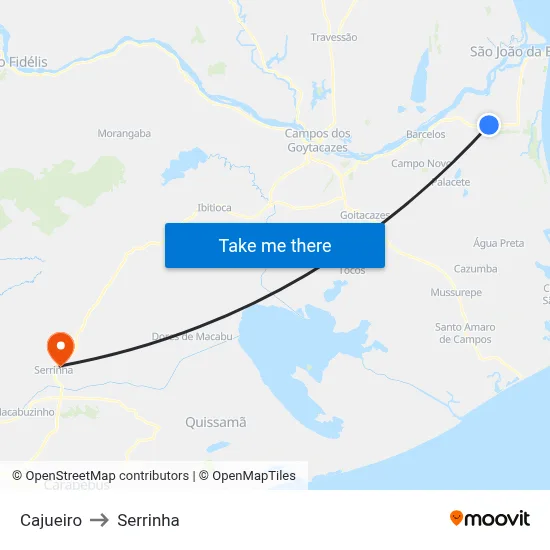 Cajueiro to Serrinha map