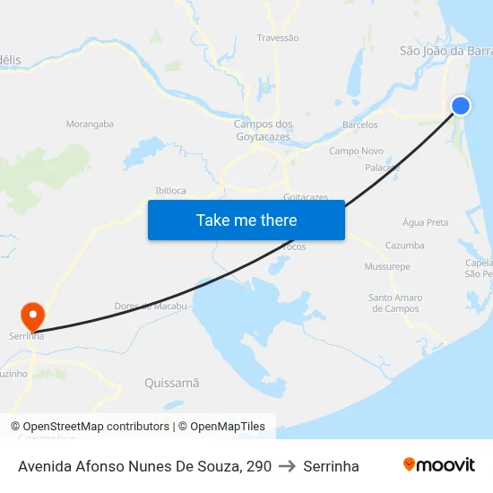Avenida Afonso Nunes De Souza, 290 to Serrinha map