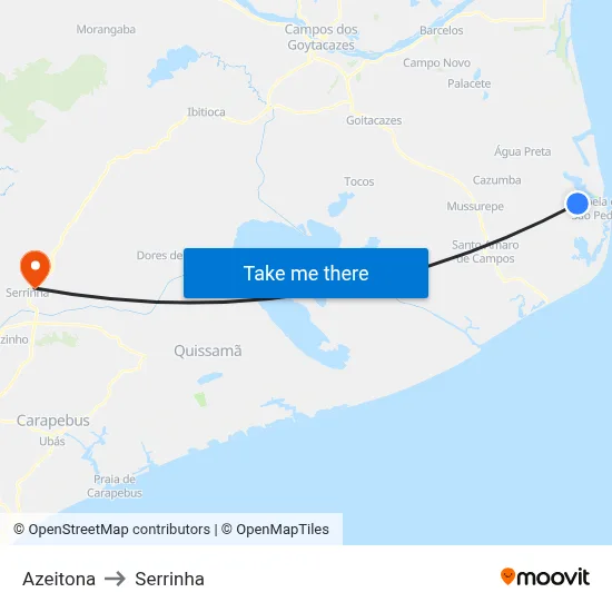 Azeitona to Serrinha map