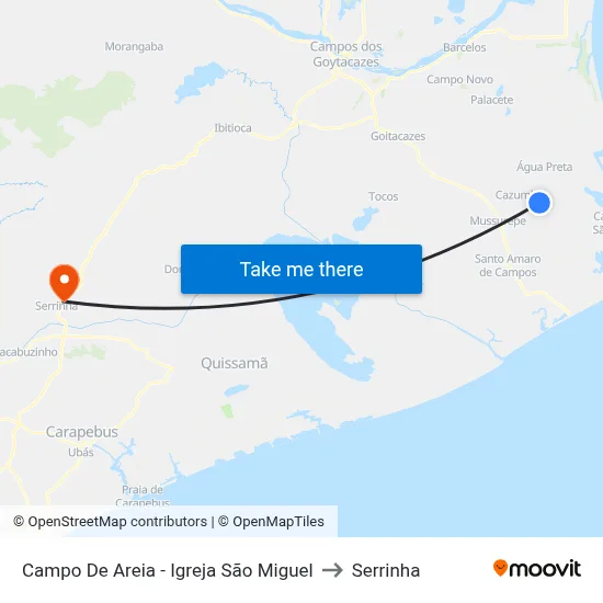 Campo De Areia - Igreja São Miguel to Serrinha map