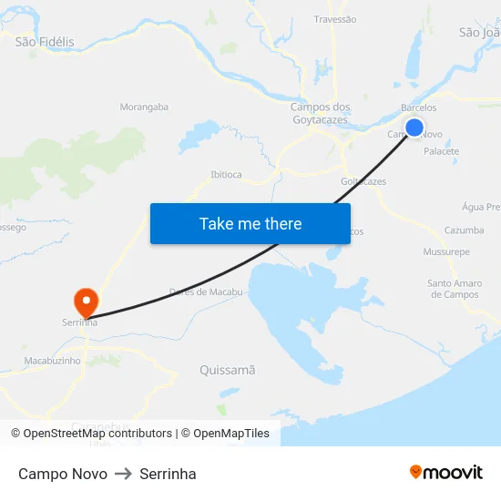 Campo Novo to Serrinha map
