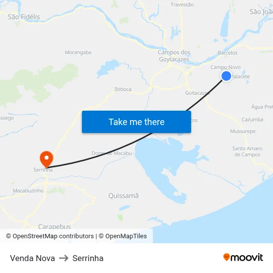 Venda Nova to Serrinha map