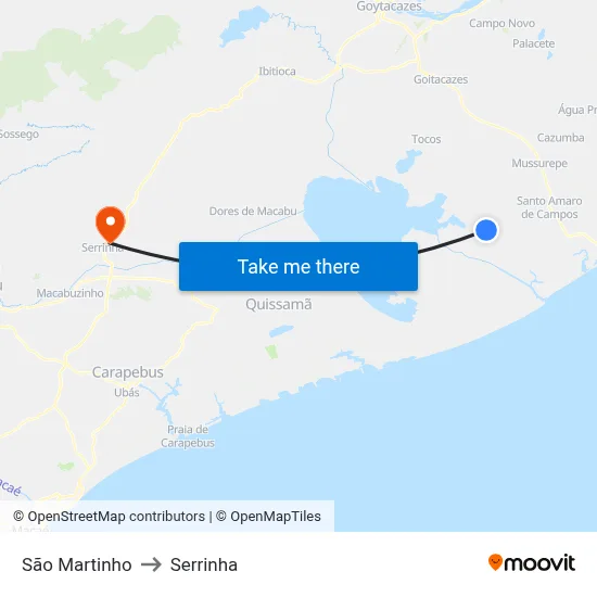 São Martinho to Serrinha map