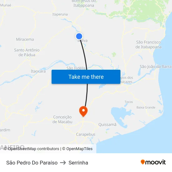 São Pedro Do Paraíso to Serrinha map