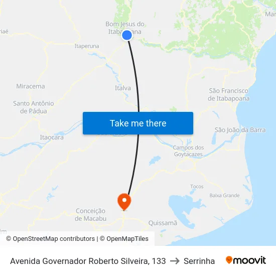 Avenida Governador Roberto Silveira, 133 to Serrinha map