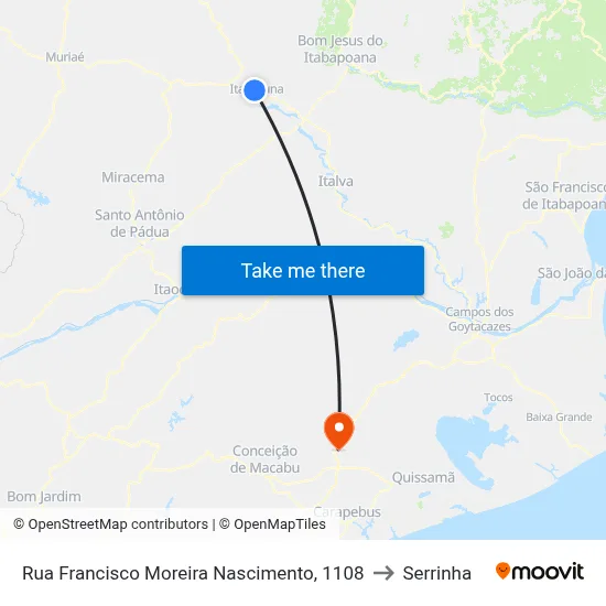 Rua Francisco Moreira Nascimento, 1108 to Serrinha map