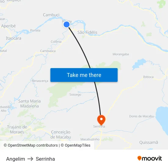 Angelim to Serrinha map