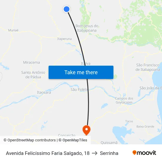 Avenida Felicíssimo Faria Salgado, 18 to Serrinha map