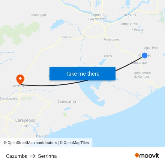 Cazumba to Serrinha map