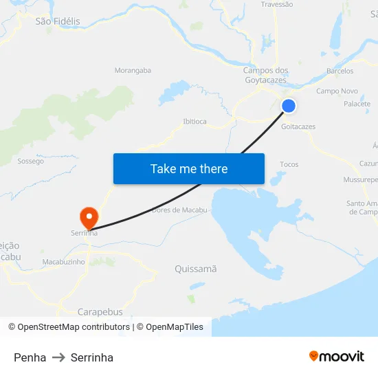 Penha to Serrinha map