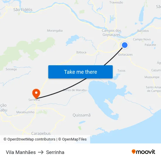 Vila Manhães to Serrinha map