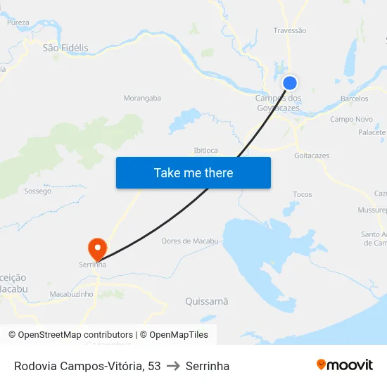 Rodovia Campos-Vitória, 53 to Serrinha map
