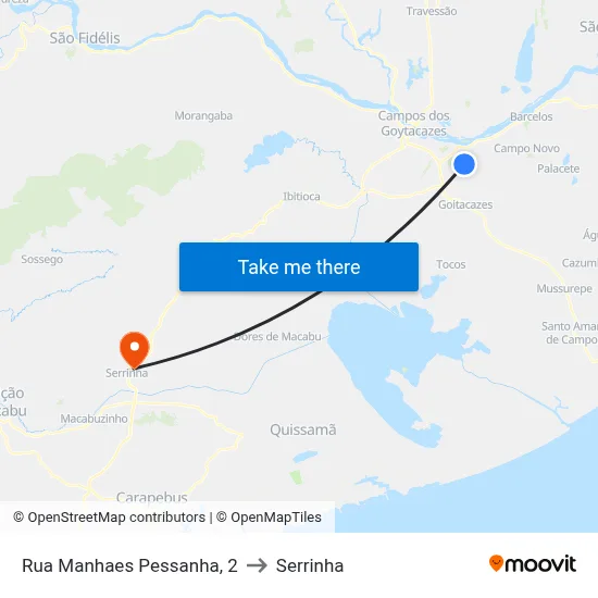Rua Manhaes Pessanha, 2 to Serrinha map