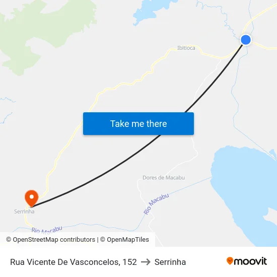 Rua Vicente De Vasconcelos, 152 to Serrinha map