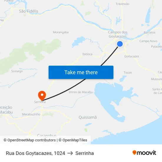Rua Dos Goytacazes, 1024 to Serrinha map