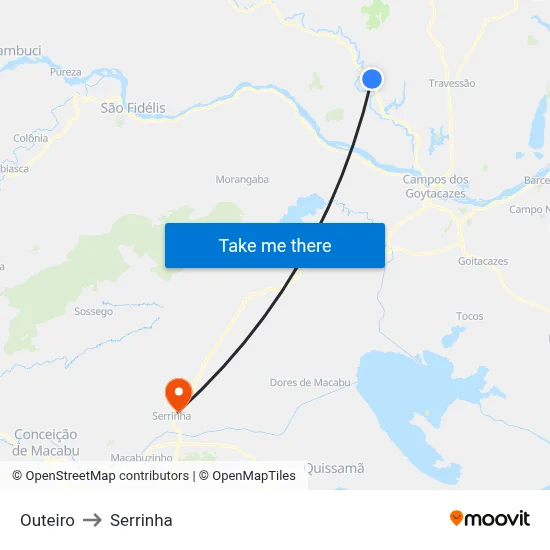 Outeiro to Serrinha map