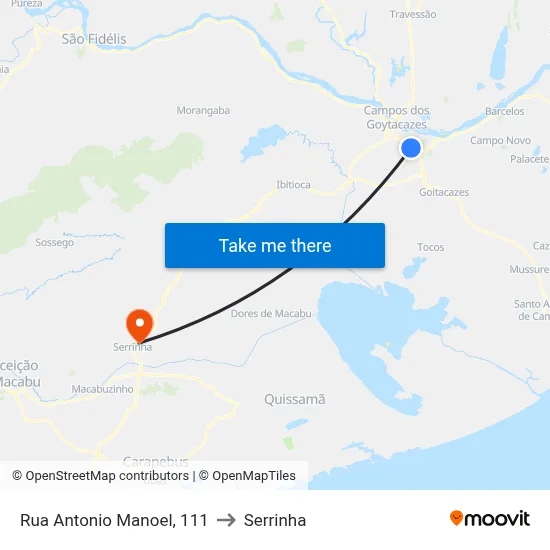 Rua Antonio Manoel, 111 to Serrinha map