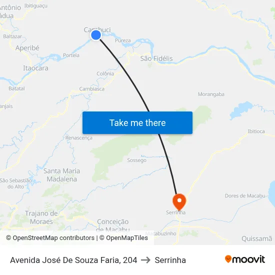Avenida José De Souza Faria, 204 to Serrinha map