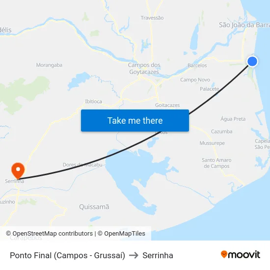 Ponto Final (Campos - Grussaí) to Serrinha map