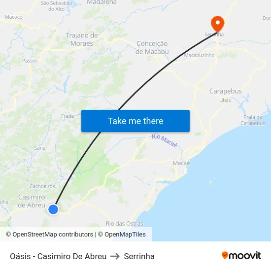 Oásis - Casimiro De Abreu to Serrinha map