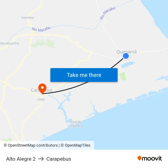 Alto Alegre 2 to Carapebus map