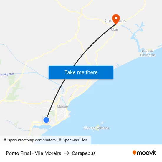 Ponto Final - Vila Moreira to Carapebus map