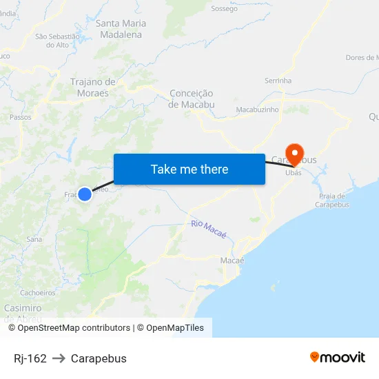 Rj-162 to Carapebus map
