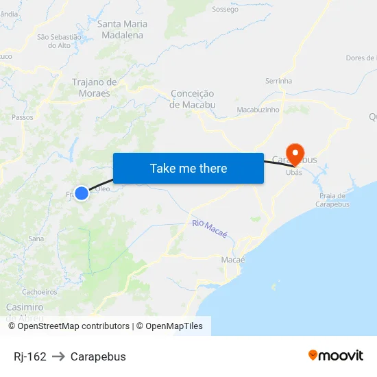 Rj-162 to Carapebus map