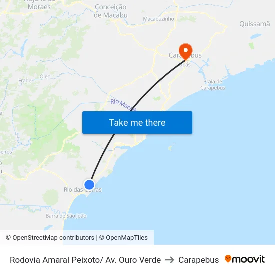 Rodovia Amaral Peixoto/ Av. Ouro Verde to Carapebus map