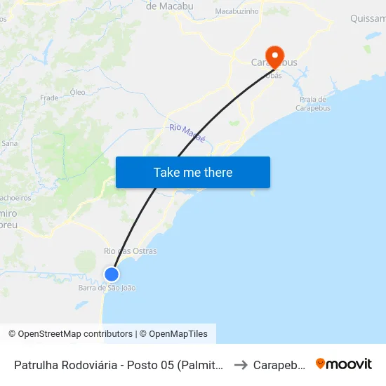 Patrulha Rodoviária - Posto 05 (Palmital) to Carapebus map