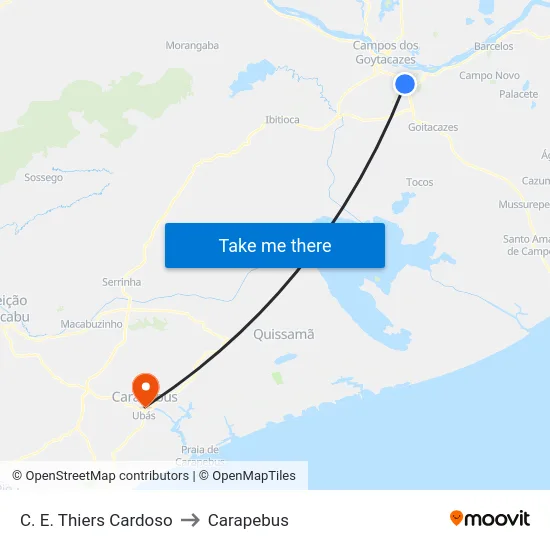 C. E. Thiers Cardoso to Carapebus map