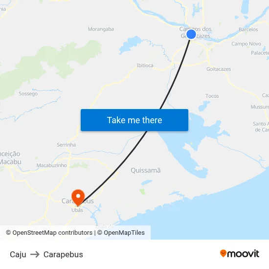 Caju to Carapebus map