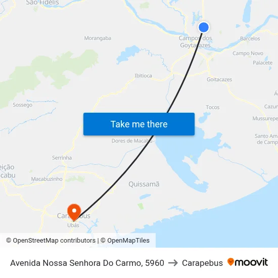 Avenida Nossa Senhora Do Carmo, 5960 to Carapebus map