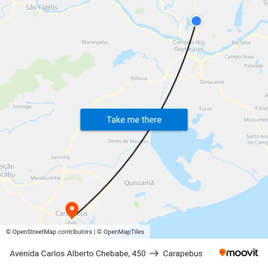 Avenida Carlos Alberto Chebabe, 450 to Carapebus map