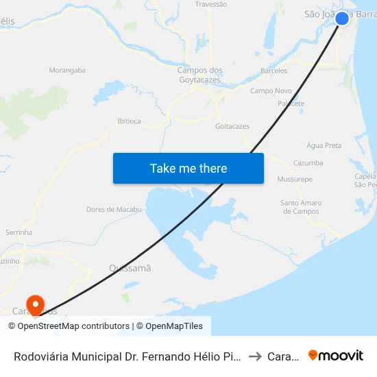 Rodoviária  Municipal Dr. Fernando Hélio Pinheiro (São João Da Barra) to Carapebus map