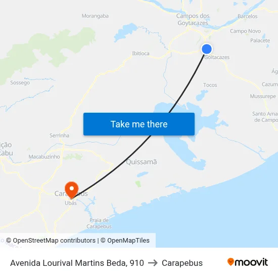 Avenida Lourival Martins Beda, 910 to Carapebus map