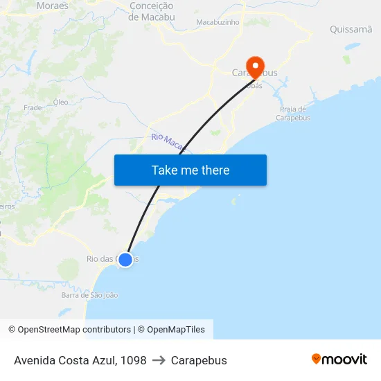 Avenida Costa Azul, 1098 to Carapebus map