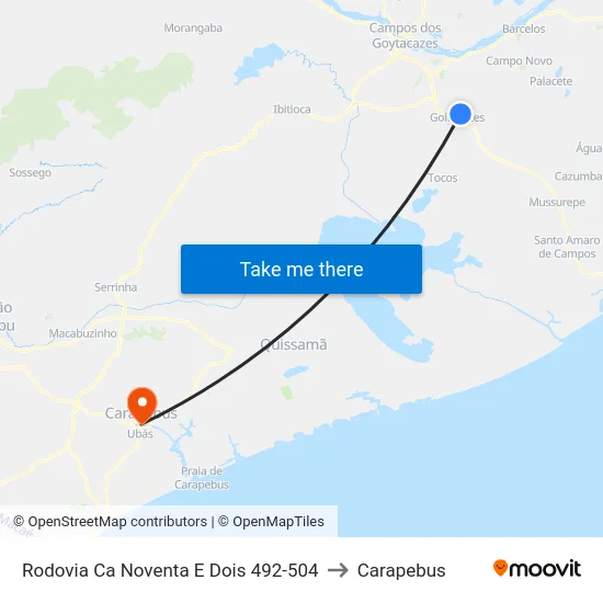 Rodovia Ca Noventa E Dois 492-504 to Carapebus map