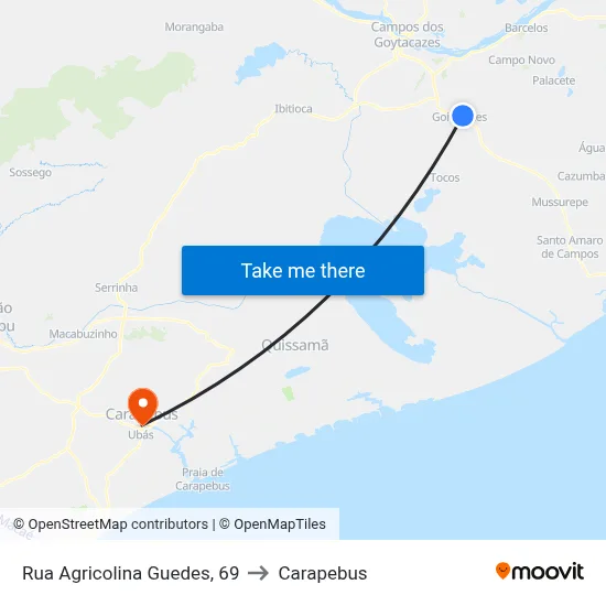 Rua Agricolina Guedes, 69 to Carapebus map