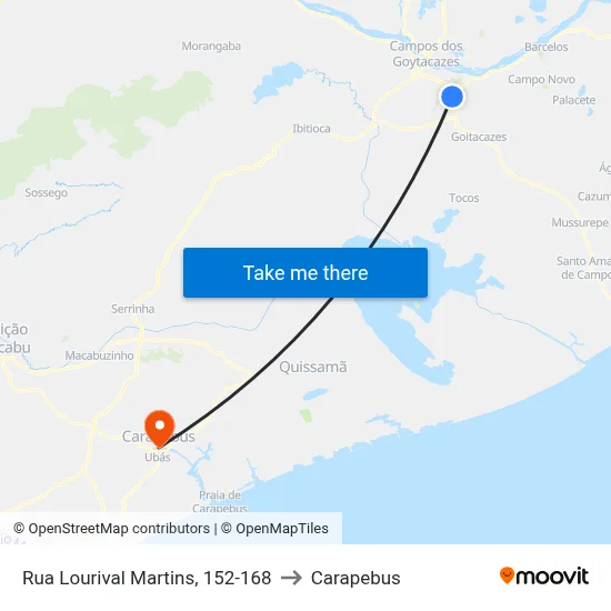 Rua Lourival Martins, 152-168 to Carapebus map